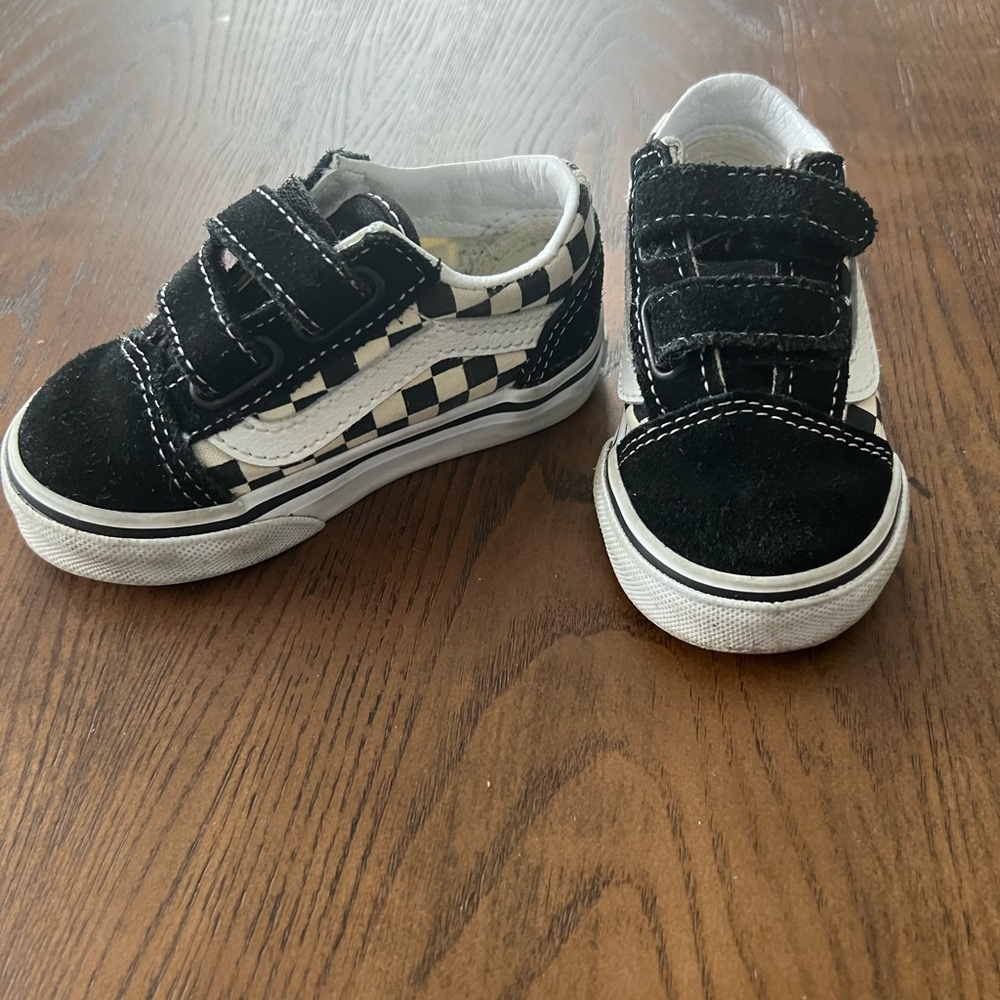 Vans toddler shoes - black and white checkered with Velcro straps